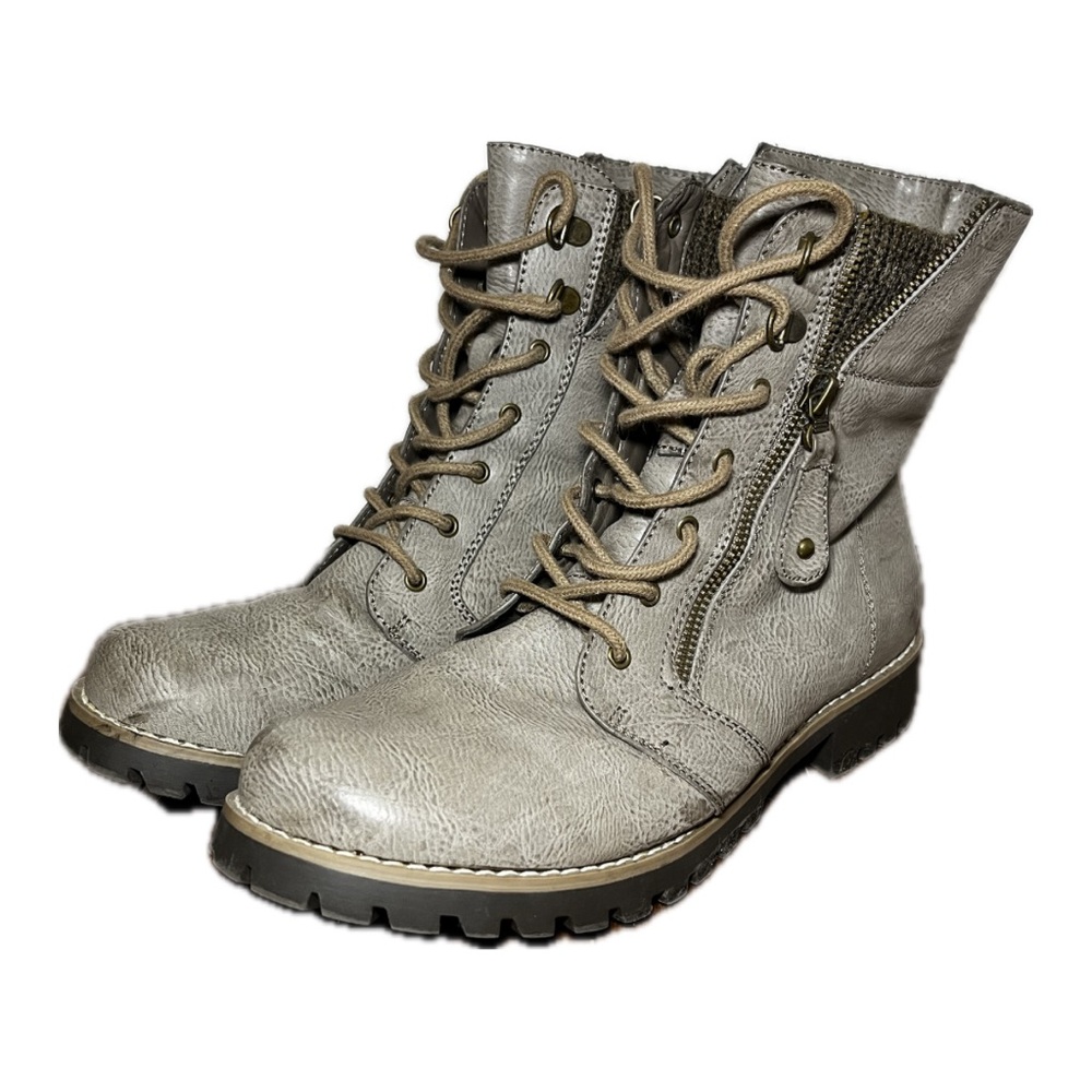Cliffs Gray Women’s Combat Moto Boots with Lace-Up Design - Size 9